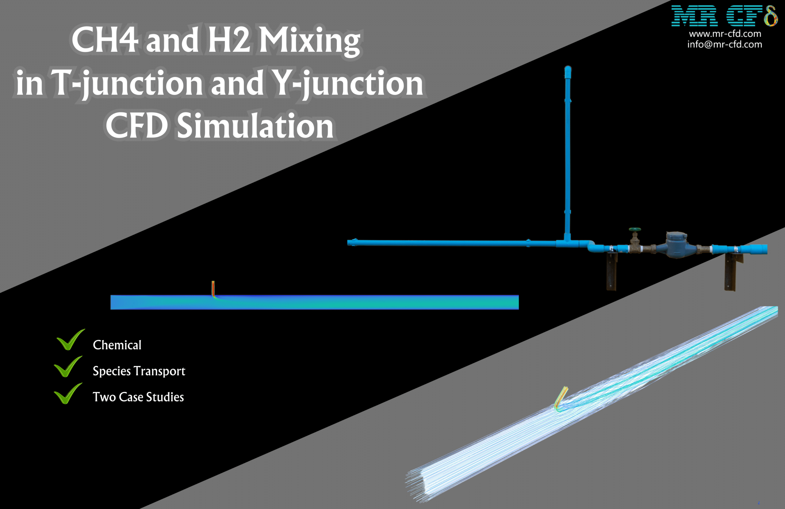 CH4 and H2 Mixing in T-junction and Y-junction CFD Simulation
